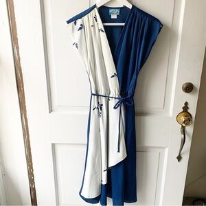 Vintage Butterfly PaperMoon Dress by Yvette Asymmetrical Style Blue White 70s